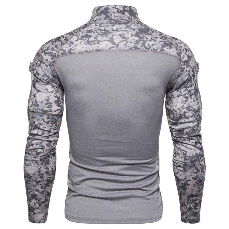 Men's Long Sleeve Stretch Slim Fit Camo Polo Shirt, Stand Collar Casual Tactical T-Shirt for Autumn