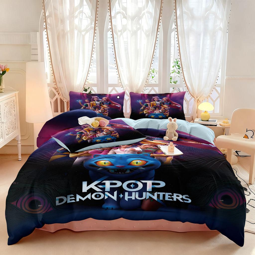 Juego de Cama K-Pop Cazadores de Demonios Estampado sin núcleo de 3 piezas Ropa de Cama Multitalla Ropa de Cama para Dormitorio Funda Nórdica, Decoración Suave, Lavable a Máquina