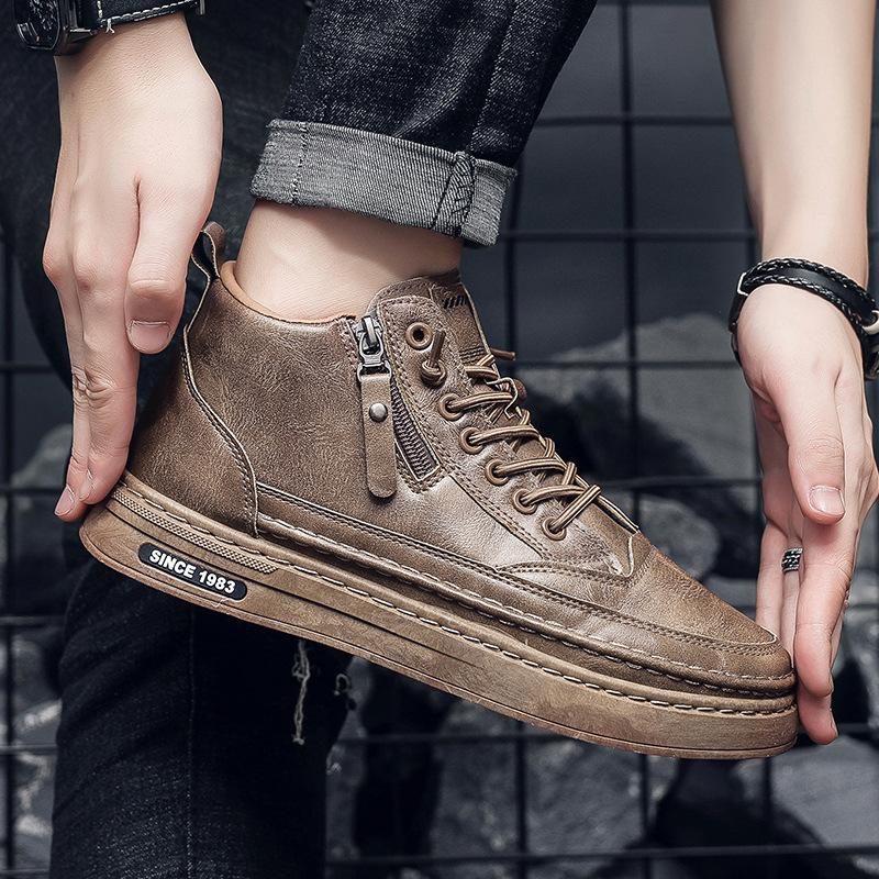 2025 Autumn and Winter New High-top Business Casual Leather Men's Shoes Zipper Martin Boots Trendy Short Boots Men's Board Shoes