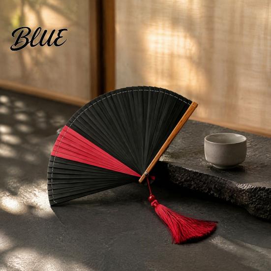 Portable Pocket Fan Vintage Japanese Bamboo Folding Fan Elegant Handheld with Tassels Decorative Cooling Oriental Style Accessory for Dancing