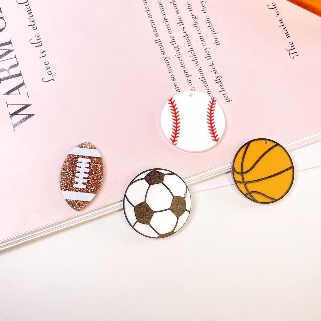 Double-Sided Acrylic Earrings with Embossed Football, Basketball, and Rugby Designs for DIY Jewelry.