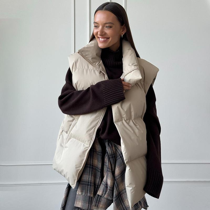 Damen Winter Warmer Gepolsterter Mantel Uni Ärmellos Locker Übergangsjacke Für Damen 2024 Herbst Neu Lässiger Parka Street Outdoor Jacken Damen Kleidung