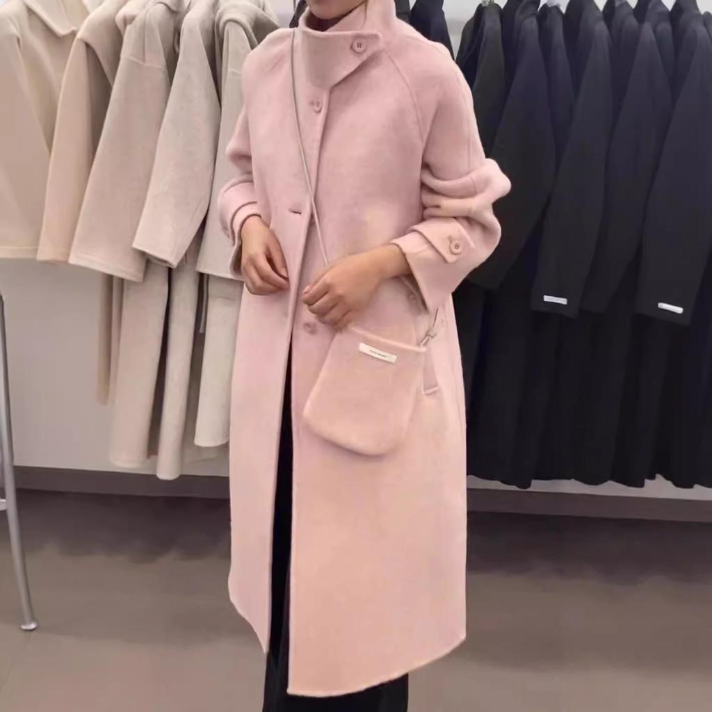 New Fall and Winter Raglan Coat, Single-breasted Button-down Collar, Over-the-knee Lengthened Casual Korean-style Coat