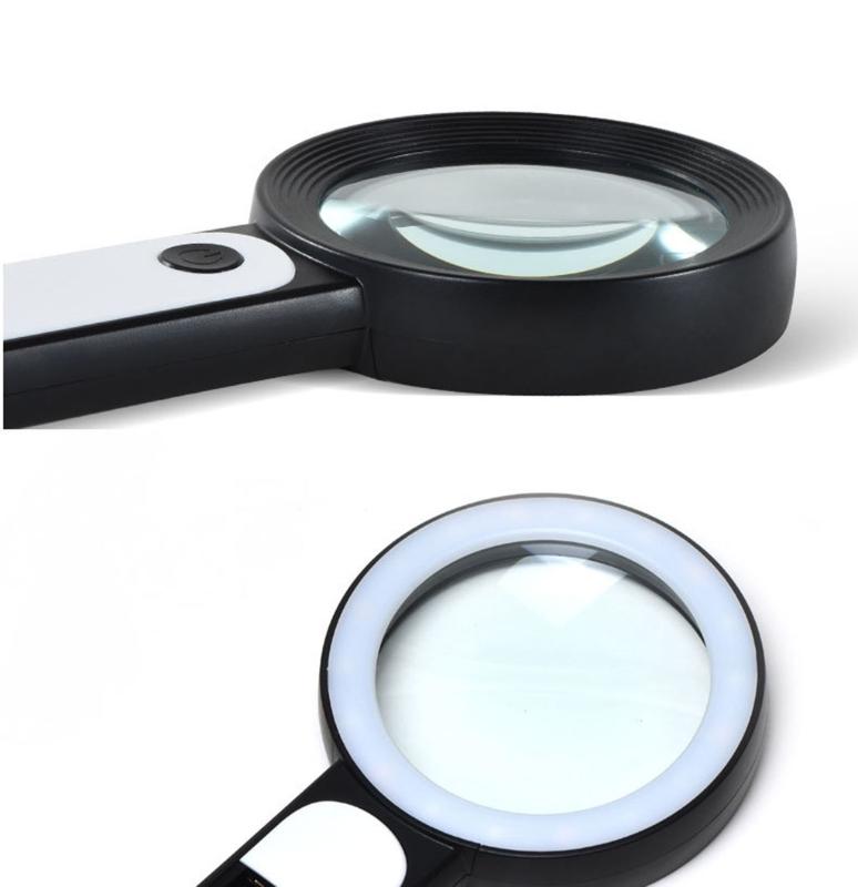 30x Super Große Lupe mit LED-Leuchten AAA-Batterie Große Lupe Tragbare Hand-Lesebrille Lupe