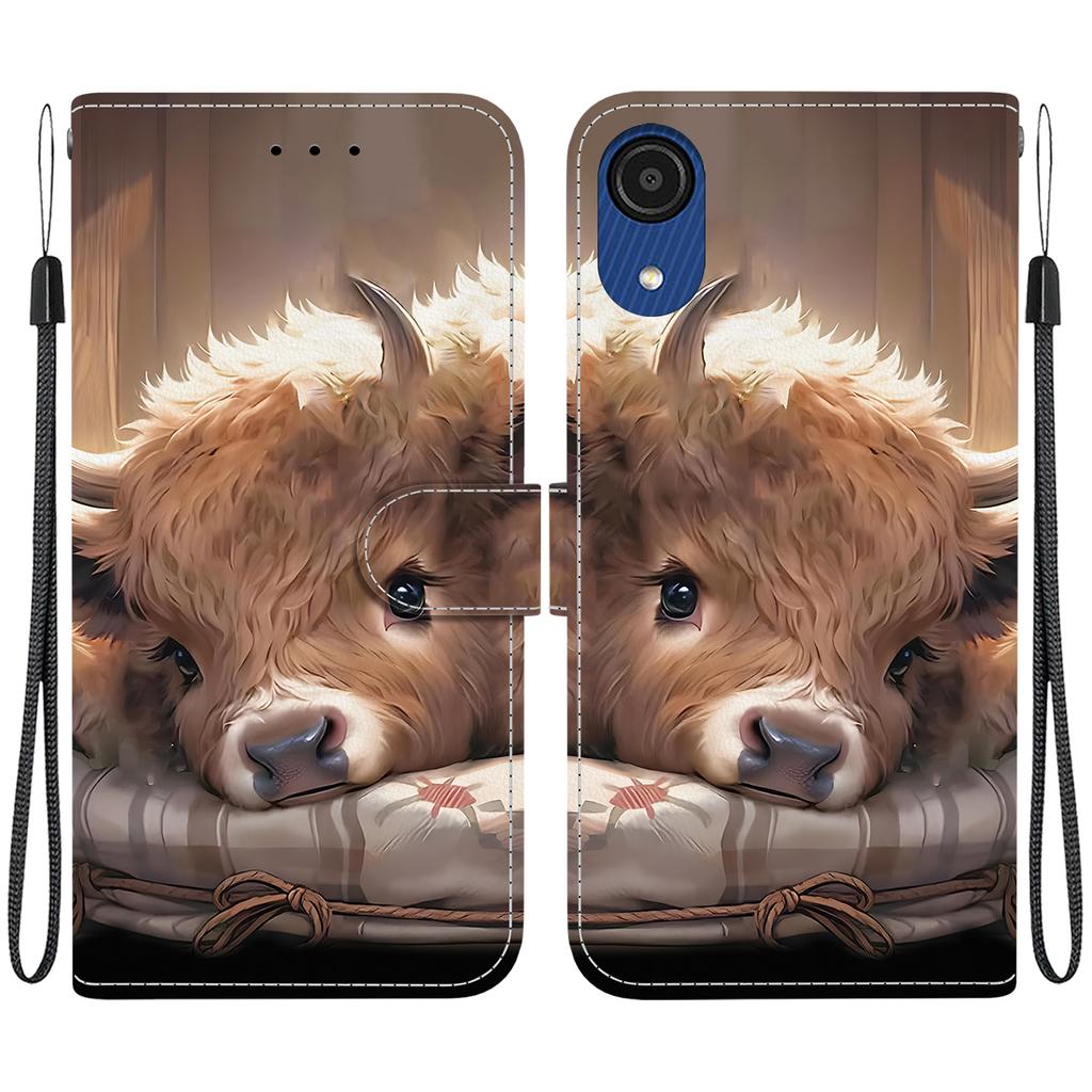 Handmade PU Leather Flip Case for Samsung Galaxy A03 Core (A032F)- Anti-Slip Shockproof Cover with Wrist Strap & Heart/Rose Cat Designs