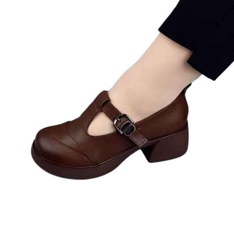 British style platform small leather shoes women's autumn new light mouth single shoes thick heel comfortable round head soft sole casual