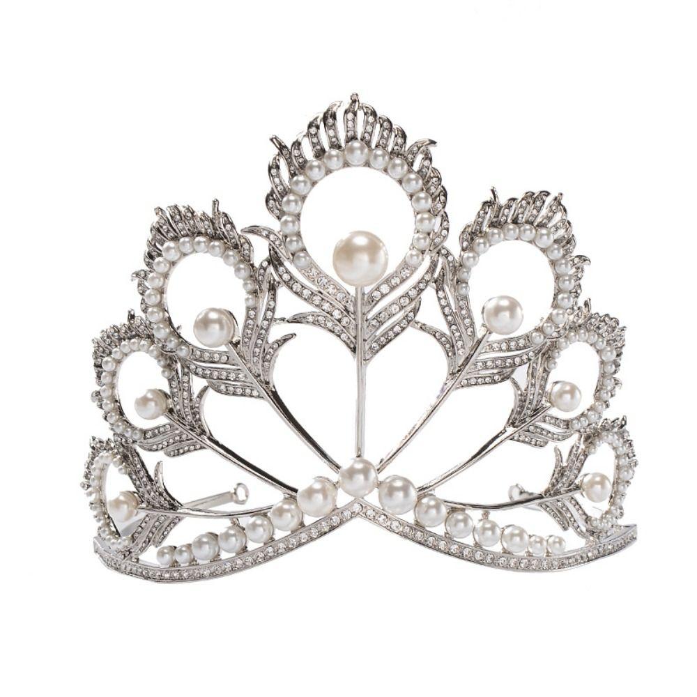 Head Accessories Crystal Pearl Headband Round Pearl Crown Jewelry Headpiece Miss Universe