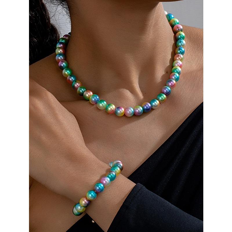 2-piece Set of Handmade Beaded Colored Pearl Necklace Collarbone Chain Simple Light Luxury Niche Jewelry разноцветный