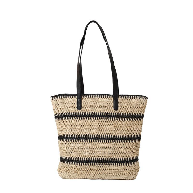 Bag spring new ins contrast stripe woven large capacity women's tote bag commuter shoulder bag beach bag