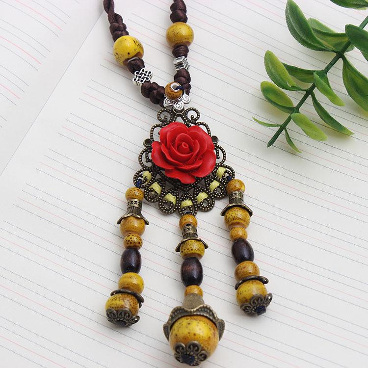 Original Ethnic Style Versatile Clothing Accessories Flower Pendant Temperament Long Necklace Retro Pendant Sweater Chain Autumn and Winter