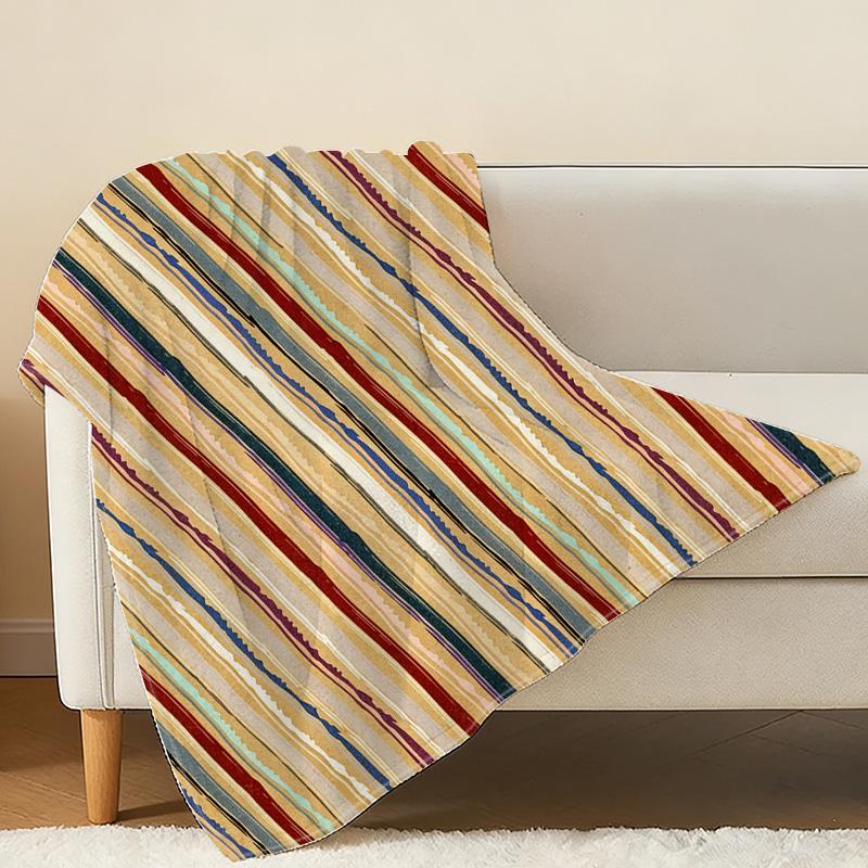 Plush Flannel Blanket Striped Soft Warm Throw for Single Bedroom, Ideal for Christmas & Halloween Cozy Home Use