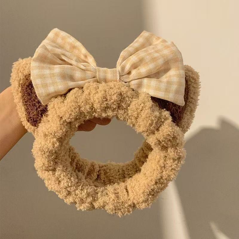 Hair Band Wash Face Cute Cartoon Plush Cat Ears Bow Bear Mask Hair Band Korean Version Headband Hair Accessories