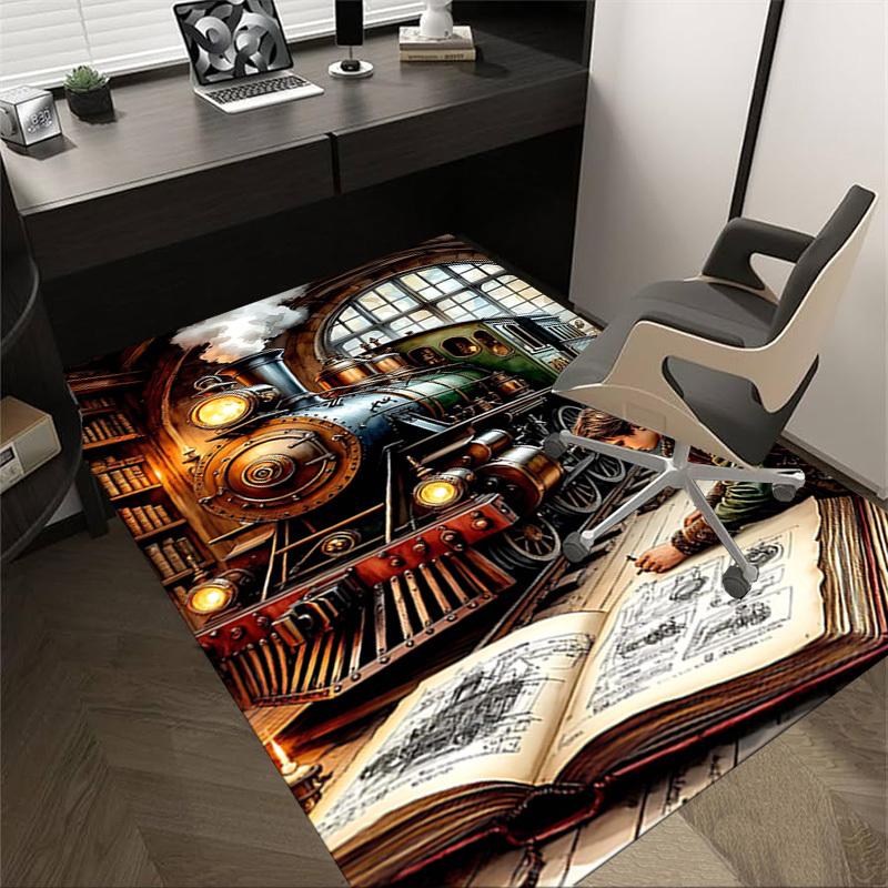 

1PC train library Non-Slip Floor Carpet Compatible for Office&Living Room&Bedroom&Dining room - Flat-Weave Machine-O375 60cm by 90cm