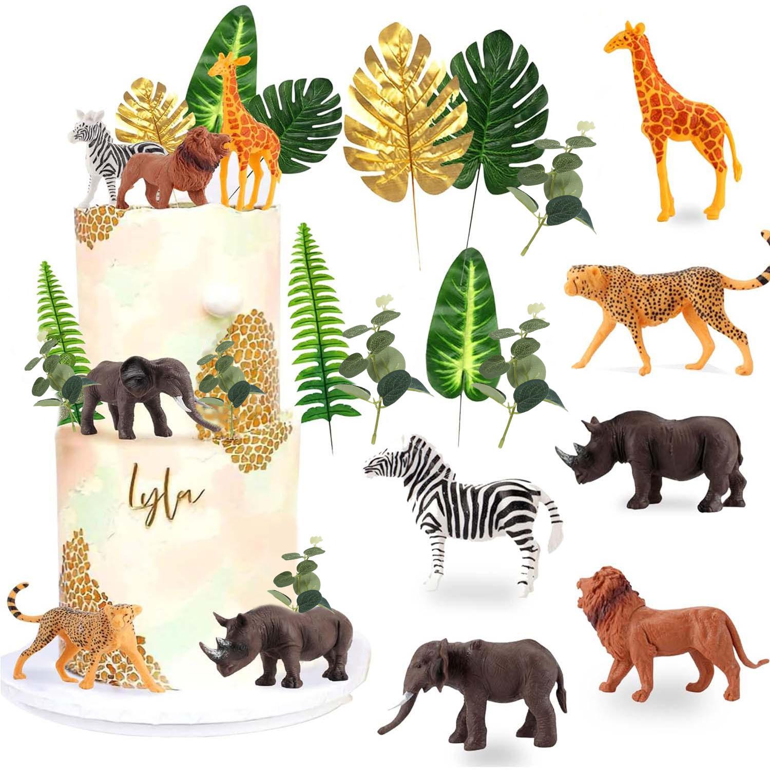 

13 шт. Сафари Животные Животные Джунглей Украшение для Торта Дикий Один Пальмовые Листья Украшение для Торта Сафари Животные Джунглей Товары для Вечеринки