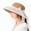 Fashion Bow Lace Straw Hat Women's Sweet and Cute Big Brim Mesh Shade Sunscreen Straw Shade Hat
