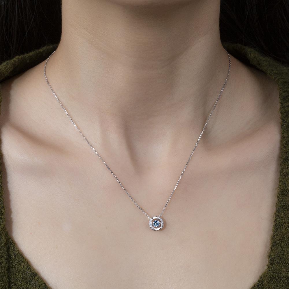 Blue Lab Grown Diamond Necklaces Real Gold Pendant for Women Girls in Stock Wholesale