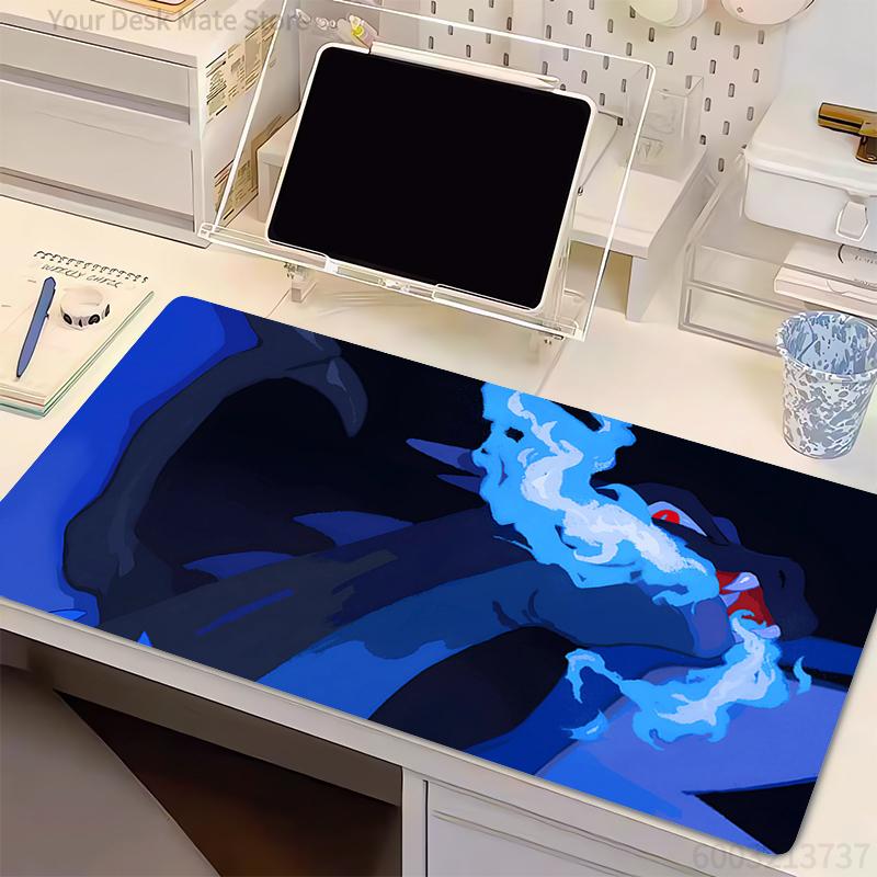Large Mouse Pad P-Pokemon Charizard Locking Edge Carpet Laptop Pc Gamer Keyboard Mat Mousepad Edge White Tassel Rubber Table Mat