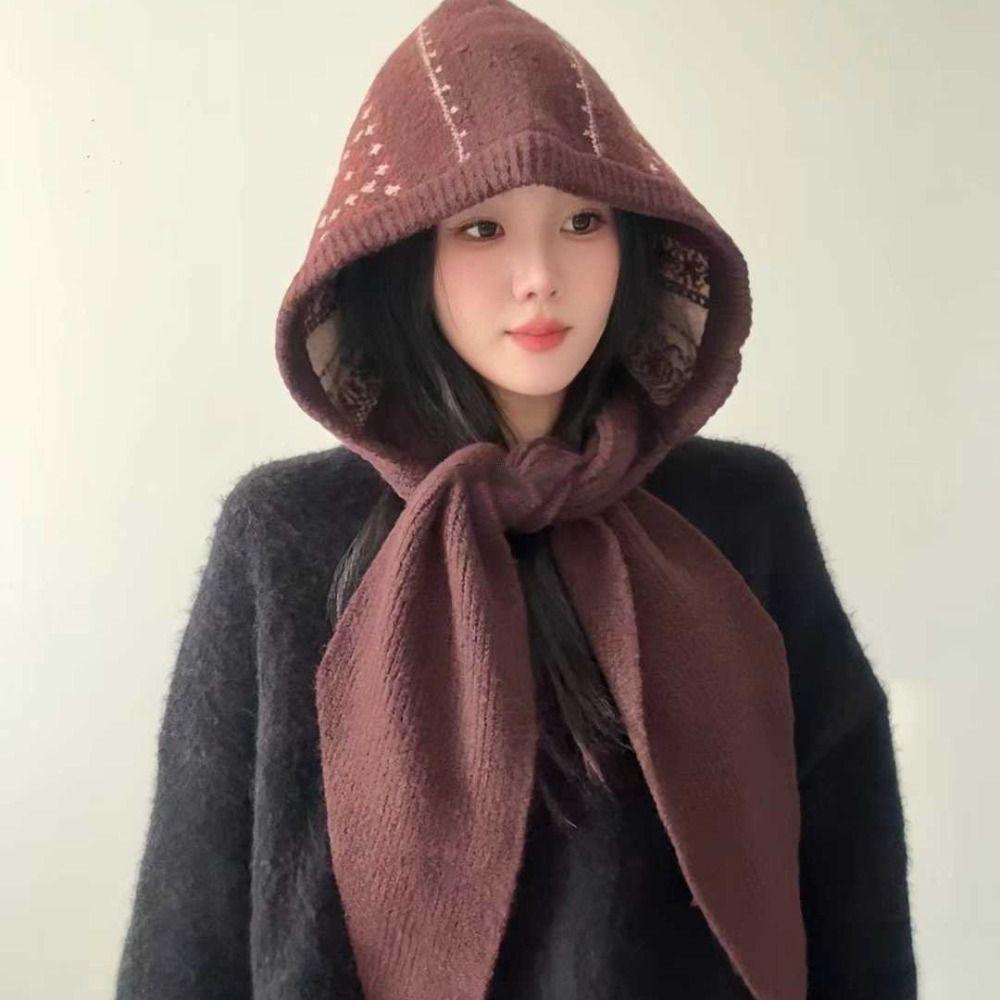 Winter Thickened Integrated Scarf Hat Warm Knitted Cozy Knit Knitted Skullies Beanies Balaclava Headscarf Outdoor Activities