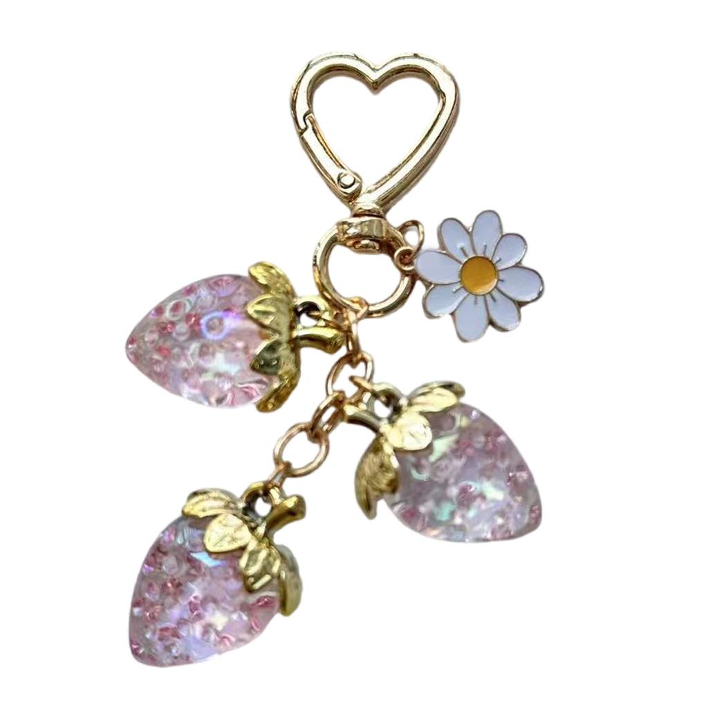 Strawberry Keychain For Women Girls Bag Pendant Accessory Gift Resin Daisy Floral Charm Keyring Backpack Accessories