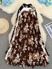 Women's Versatile High Waist A-Line Floral Pleated Midi Skirt