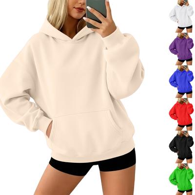 Damen Pullover Hoodie mit Farbe und langen Ärmeln, mit Tasche, lockere Passform für Freizeitkleidung