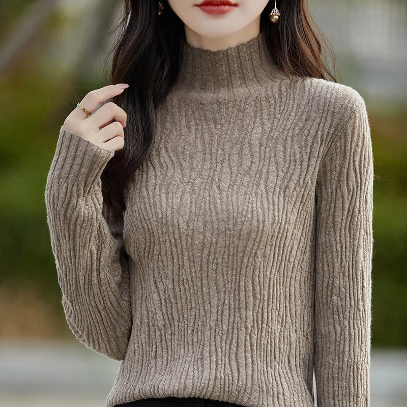 DAFIFY Moda dama ocazional toamna iarna imprimeu culoare uni cu maneca lunga jumatate pulovere cu guler