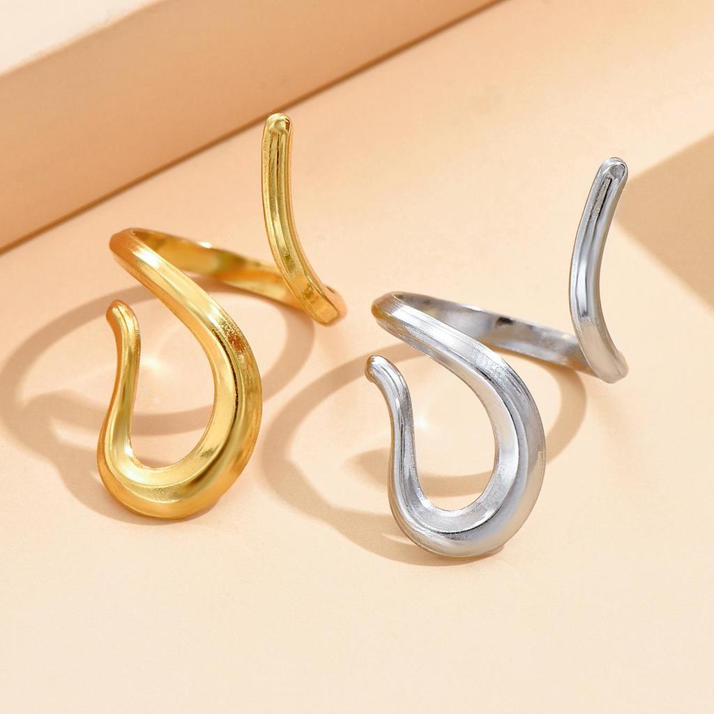 High-End Retro Titanium Steel Gold-Plated Irregular Design Open Ring