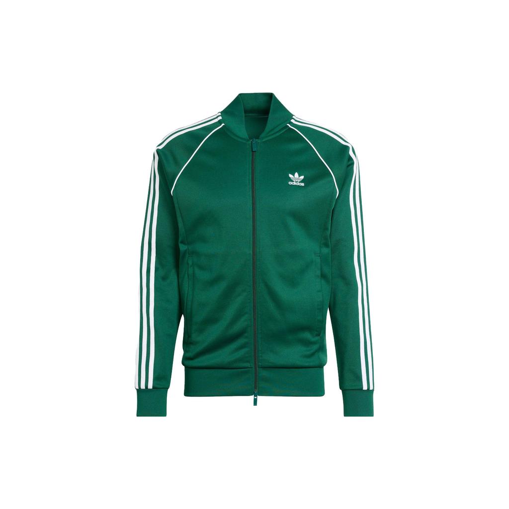 Adidas Originals Logo Print Zippered Baseball Jacket Men Outerwear Green IR9863