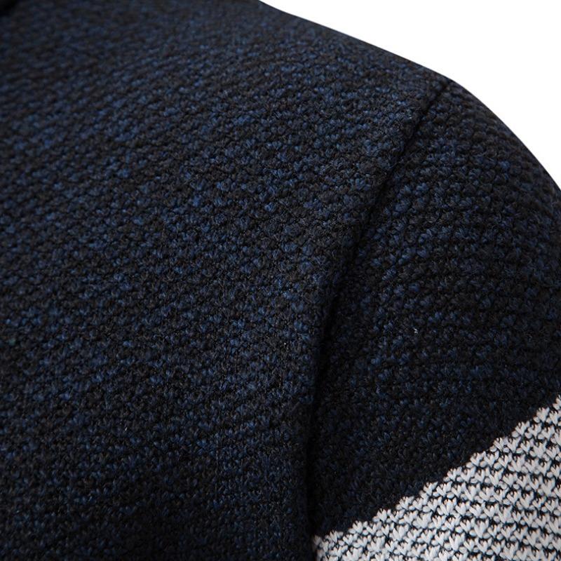 Men's Quarter Zip Stand Collar Sweater Color Block Striped Knit Pullover