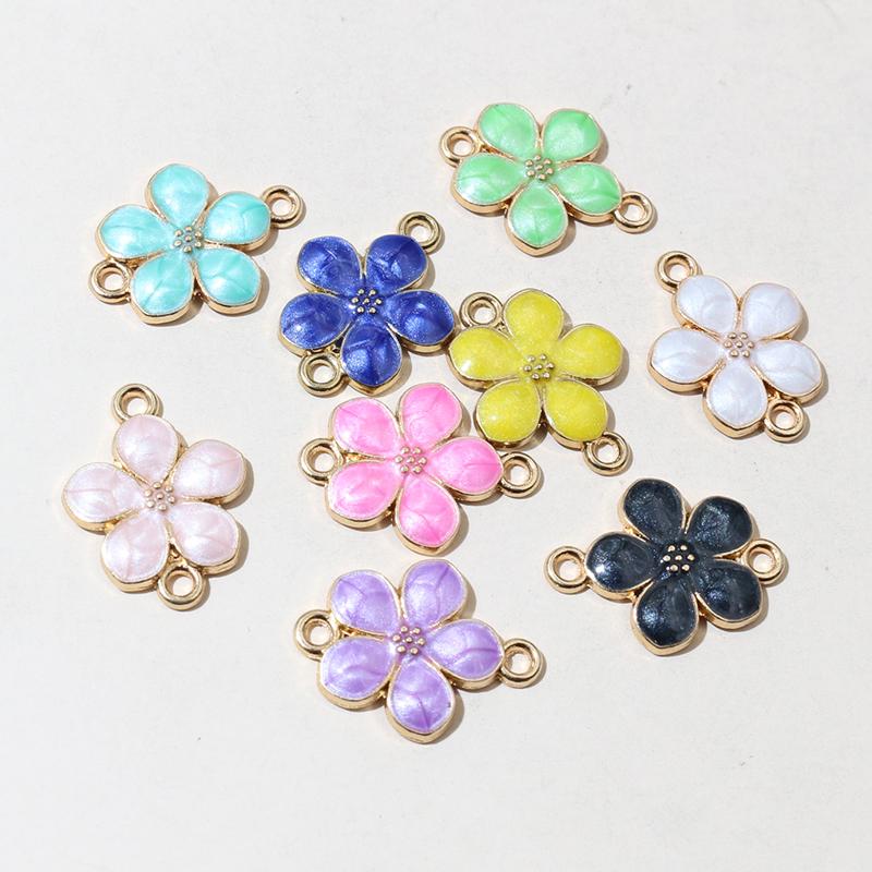20pcs Enamel Flower Pendant Connector Charms 19x14mm Double Loops DIY Jewelry Making Accessories Findings for Necklace Bracelet