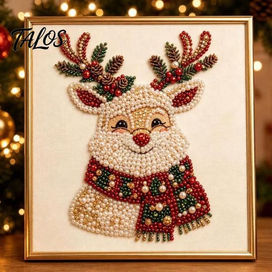 Decorative Holiday Artwork Xmas Faux Pearl Art Kit, DIY Santa Claus Painting Christmas 3D Bead for Adults Tree Reindeer Craft Set Adults, Home