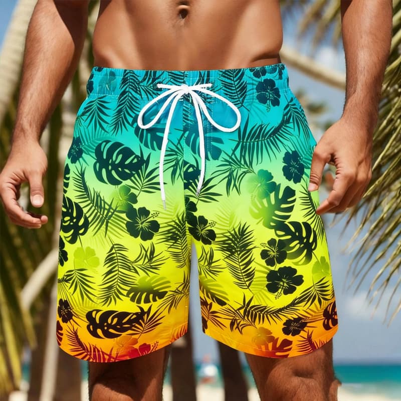 

Fresh Nature Monstera Floral Print Beach Shorts Breezy Casual Trendy Outfit Wear For Summer Beach And Poolside Style S
