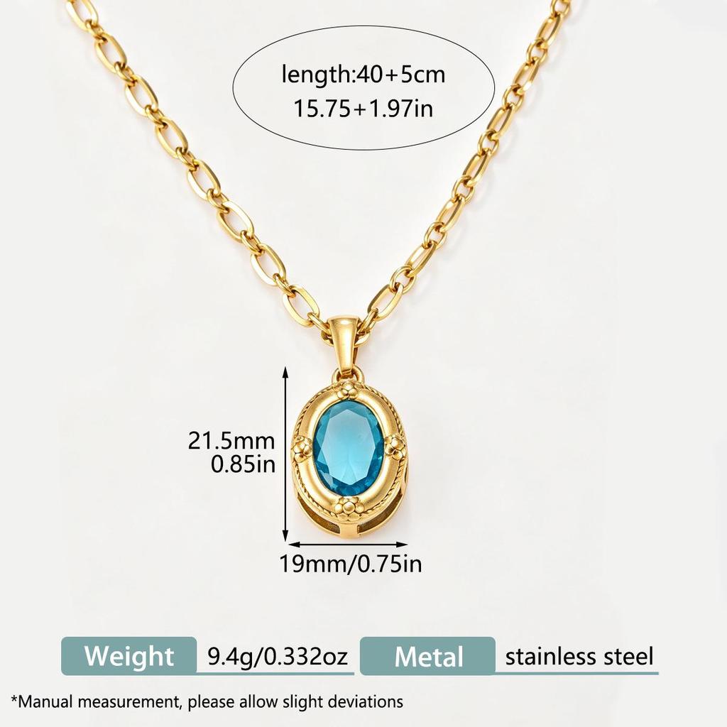 Natural Stone Zirconium Stainless Steel Necklace - Women's French Retro Clavicle Chain