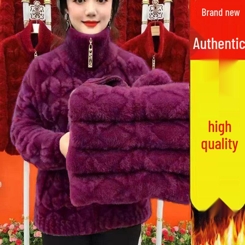 Women's Plus Size Long-Sleeve Thick Velvet Coat for Autumn and Winter