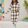 Women Plus Size White Printed Round Neck Long Sleeve Top Fitted Pants Two Piece Set