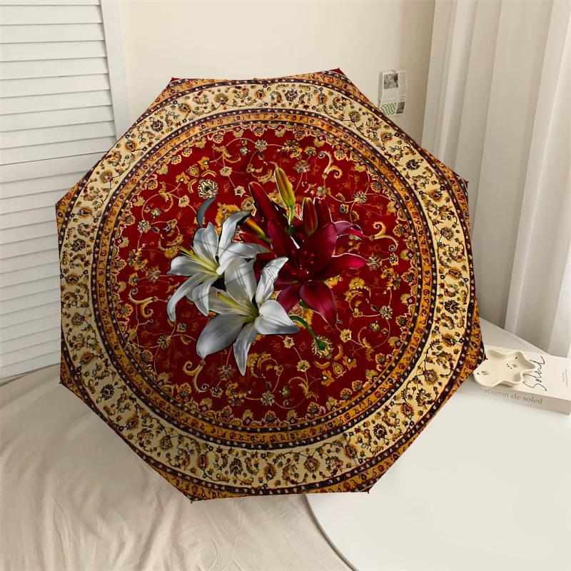 

1PC rug pattern Umbrella-8-Rib Reinforced, Automatic Open, Lightweight & Durable, Cute Fashion Accessory for Outdoor, Beach, or Casual Use, Beach Umbr