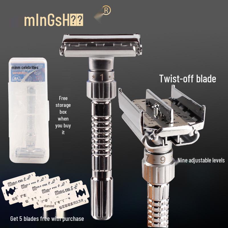 Famous Brand Men s Manual Razor: Upgraded 9-Speed Adjustable, Washable, Double-Sided Blade Razor + Case + 5 Blades