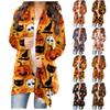 Chaqueta tipo cárdigan sin botones de manga larga con estampado de Halloween para mujer
