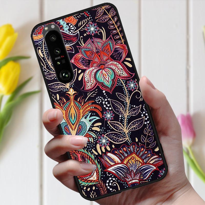 3D Emboss Flower Case For Sony Xperia 10 III Cover Cute Relief Case For Sony Xperia 1 III 5 III 10III Phone Case Coque Fashion