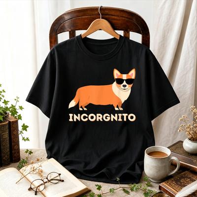 Incorgnito Cool Corgi with Sunglasses Graphic TShirt Funny Pun Pembroke Welsh Corgi Print Unisex Pet Lover Cotton Dog Tee Tops
