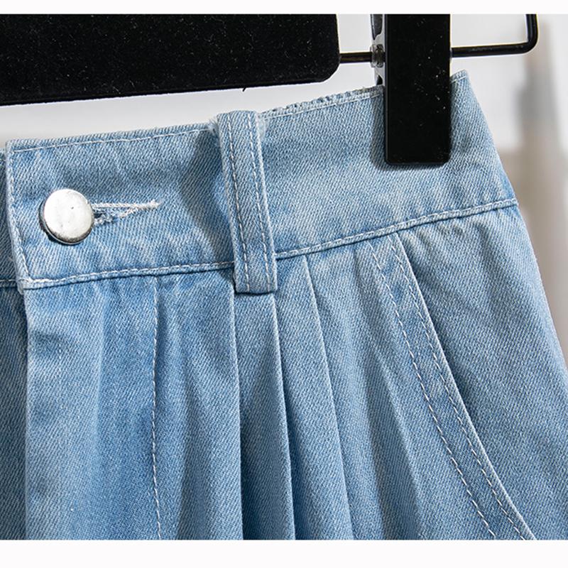 Plus Size Denim Skirt Women Summer Style High Waist A Line Pleated Long Jean Skirt Casual Women Maxi Skirt