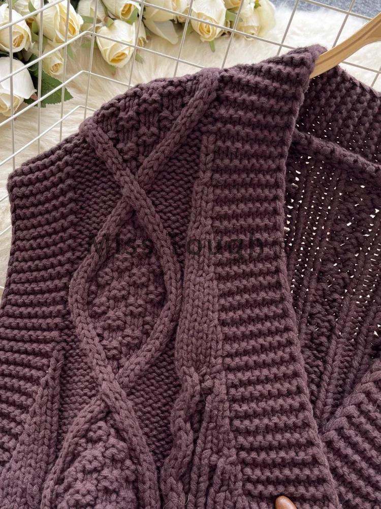 Høst Vintage Senior Strikket Cardigan Kvinner Chic Design Ermeløs Enkeltspent Topper Kvinnelig Casual Pretty Løse Klær Ny