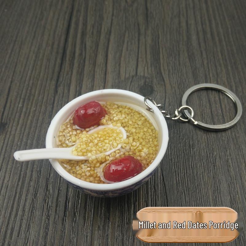 Chinese Style Realistic Noodle Keychain, 4cm Blue and White Porcelain Bowl, Food Play Prop.