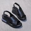 Women Soft Leather Peep Toe Thick Sole Muffin Wedge Sandals