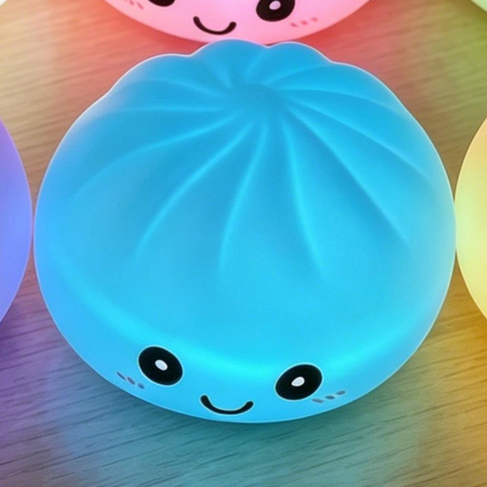 Cute Baozi LED Night Light Soft Silicone Color Changing Bedroom Decor Squishy Toy Simulation Baozi Lamp