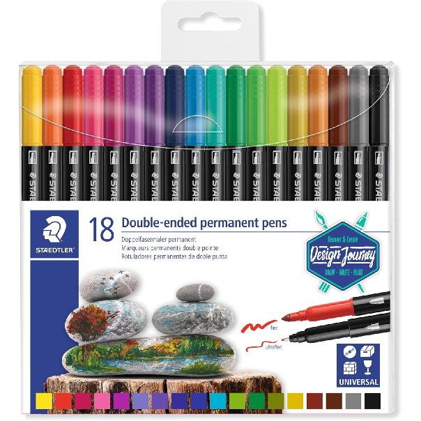 Staedtler Double Ended Permanent Pens, Fine and Ultra-Fine, 18 Colors, 3187 TB18 1 count (Pack of 18)