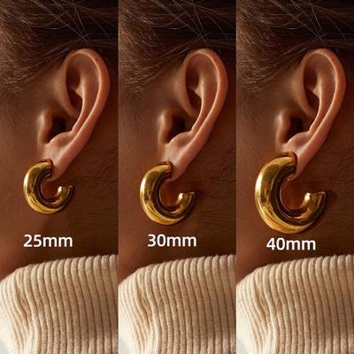 Boucles d'oreilles créoles épaisses en acier inoxydable vintage forme C pour femmes Mode Couleur Or Cercle Rond Brillant Huggie Boucles d'oreilles Bijoux