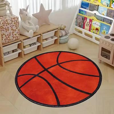 Rund matta med basketmönster, halkfri, tvättbar, heminredning, vardagsrums-soffa, pojksovrum, plyschmattor