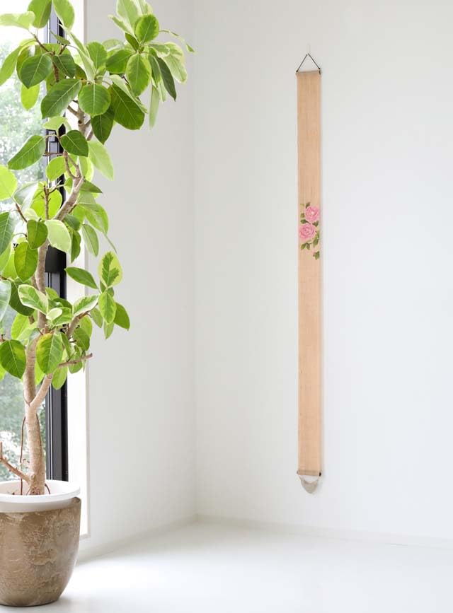 Narrow Tapestry Linen Interior Tapestry Wall Hanging "Maiden Camellia" 100% Hand-dyed