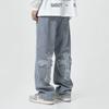 Men Cross Applique Hip Hop Loose Straight Wide Leg Casual Denim Jeans